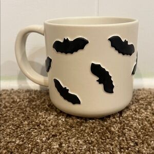 White Mug with Black Bat Design NWOT